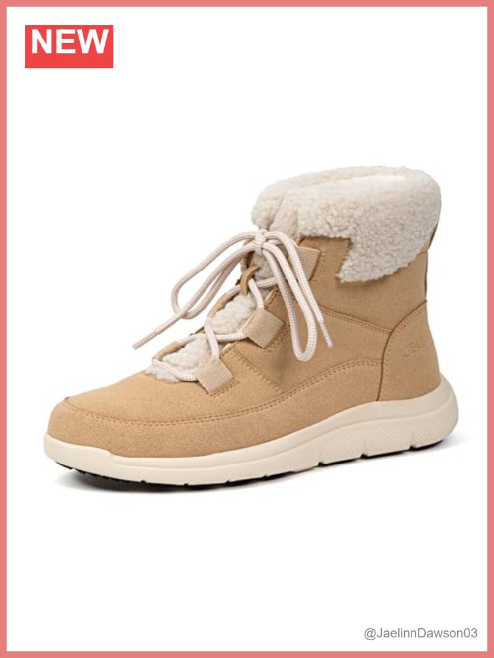 Women's Ankle Snow Boots with Shearling Cuff, Lace-Up Flat